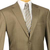 VINCI Men's Taupe Textured Weave 2-Button Classic-Fit Suit - NEW. Crafted with a classic full-cut silhouette, featuring a fully lined notch lapel jacket and flat-front pants ready for custom tailoring. Perfect for any occasion, from office to evening. Available at Fashion House Inc. (FH Menswear)