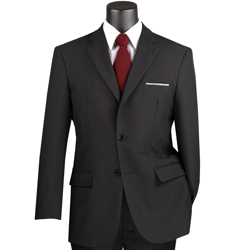 LUCCI Men's Black 2 Button Classic Fit Poplin Polyester Suit NEW. Affordable, high-quality with fully lined notch lapel jacket and flat-front pants for custom tailoring. Available in multiple colors, perfect for any occasion. Shop now at Fashion House Inc. (FH Menswear)