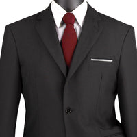 LUCCI Men's Black 2 Button Classic Fit Poplin Polyester Suit NEW. Affordable, high-quality with fully lined notch lapel jacket and flat-front pants for custom tailoring. Available in multiple colors, perfect for any occasion. Shop now at Fashion House Inc. (FH Menswear)