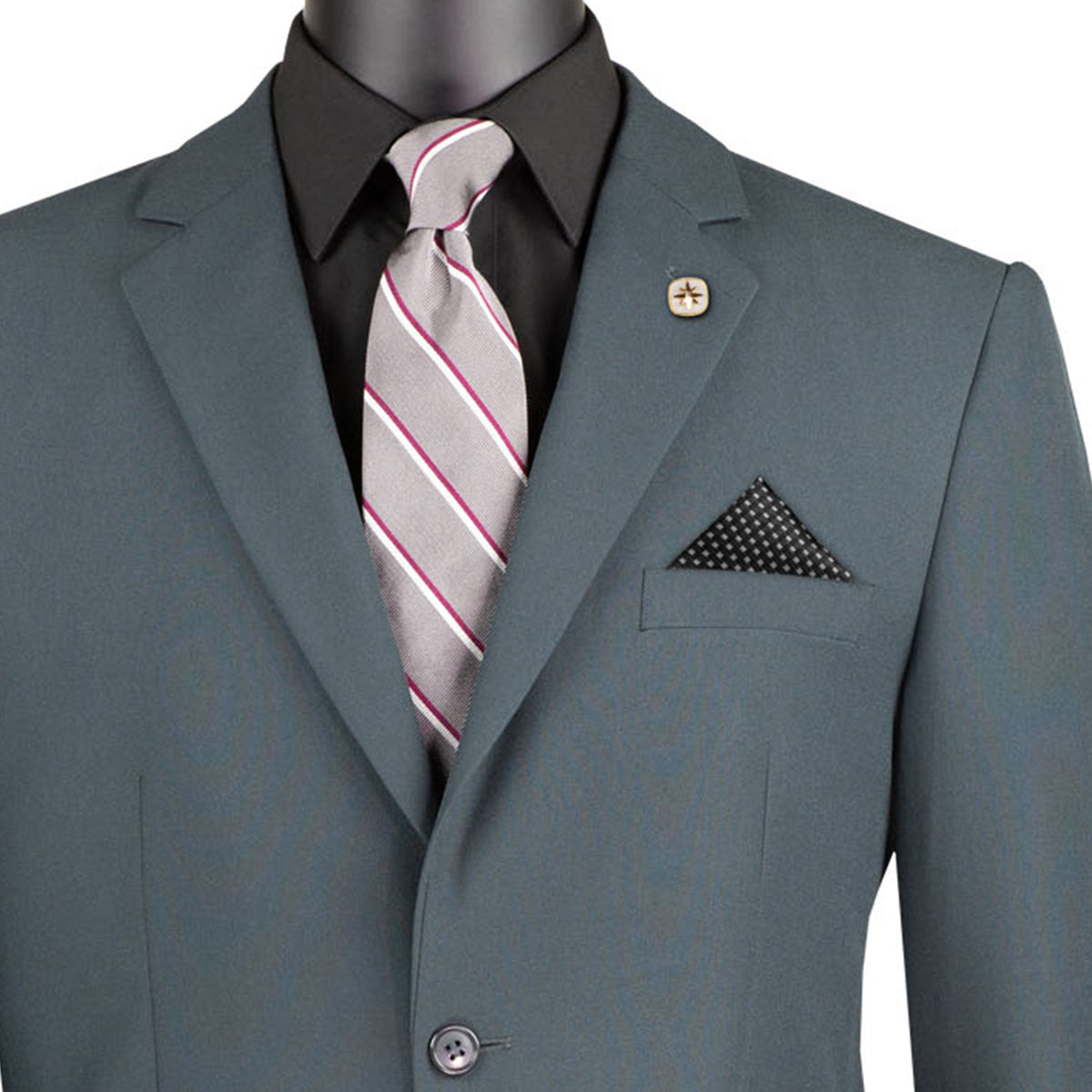 LUCCI Men's Charcoal Gray 2 Button Classic Fit Poplin Polyester Suit NEW. Affordable, high-quality with fully lined notch lapel jacket and flat-front pants for custom tailoring. Available in multiple colors, perfect for any occasion. Shop now at Fashion House Inc. (FH Menswear)