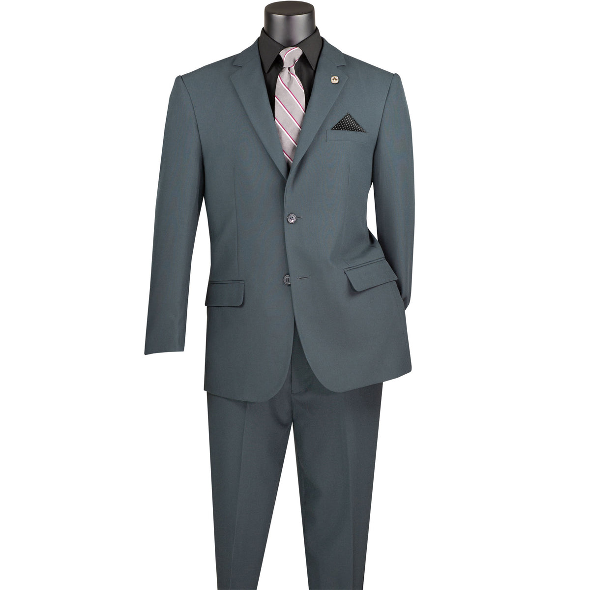 LUCCI Men's Charcoal Gray 2 Button Classic Fit Poplin Polyester Suit NEW. Affordable, high-quality with fully lined notch lapel jacket and flat-front pants for custom tailoring. Available in multiple colors, perfect for any occasion. Shop now at Fashion House Inc. (FH Menswear)