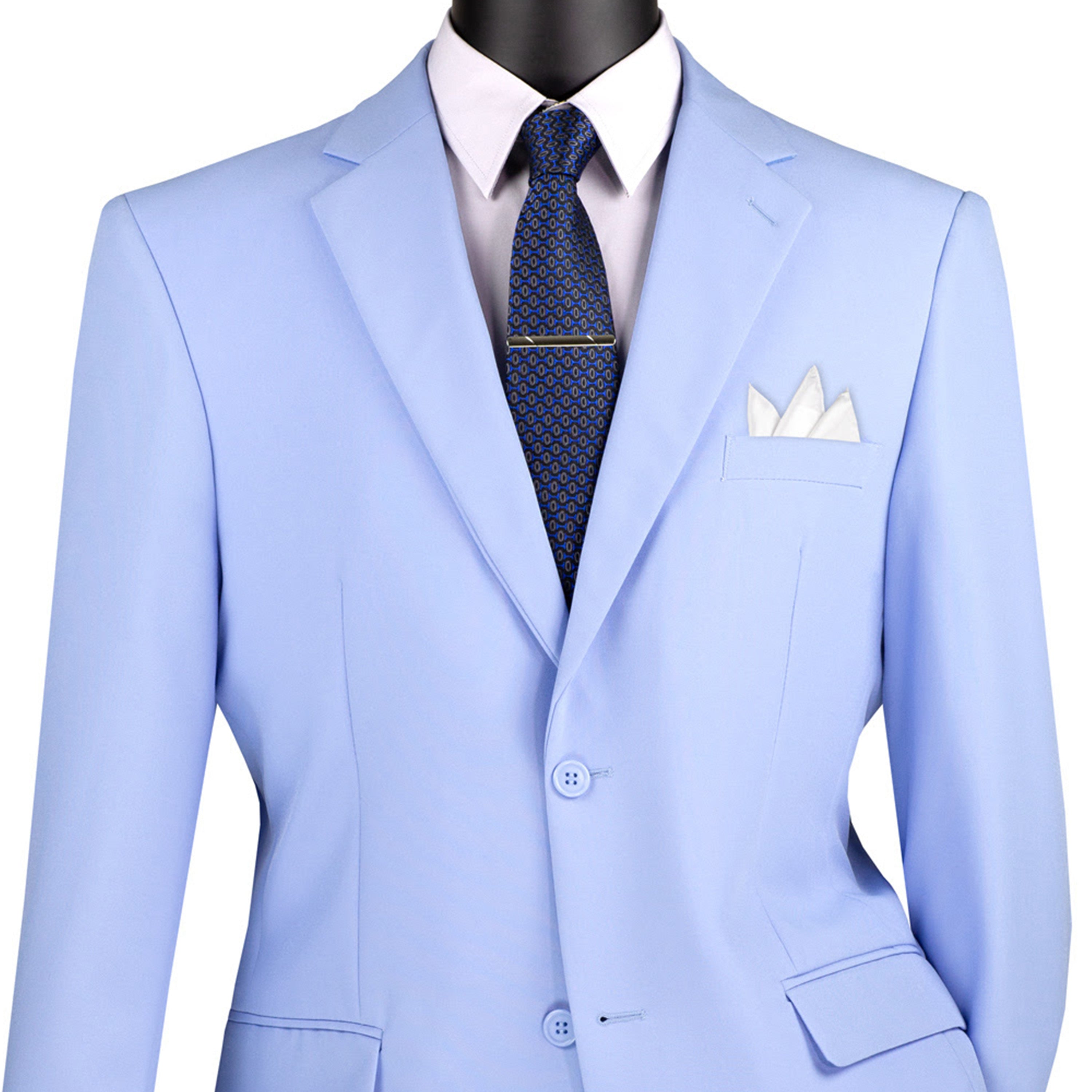 LUCCI Men's Light Blue 2 Button Classic Fit Poplin Polyester Suit
