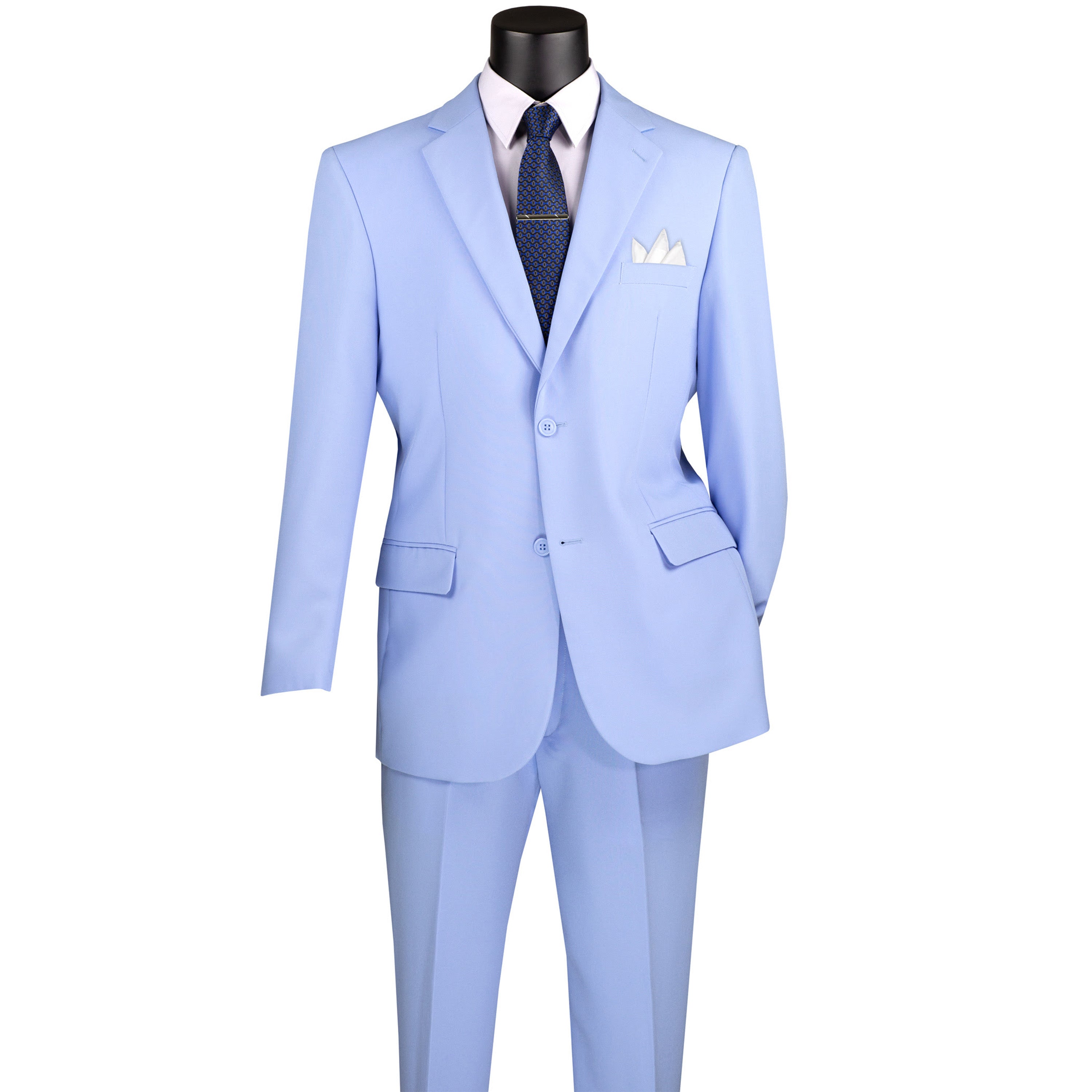 LUCCI Men's Light Blue 2 Button Classic Fit Poplin Polyester Suit