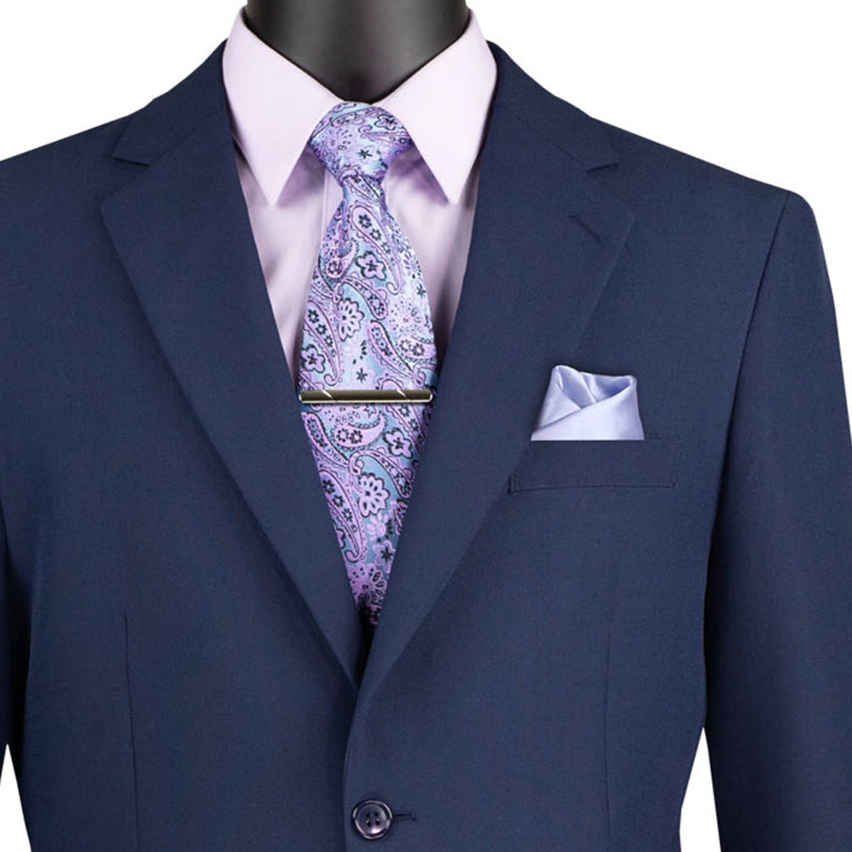 2-Button Classic-Fit Poplin Polyester Suit in Navy Blue