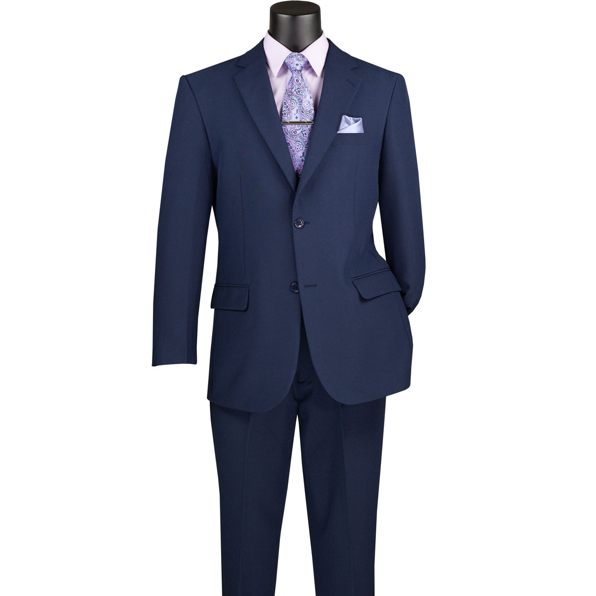2-Button Classic-Fit Poplin Polyester Suit in Navy Blue