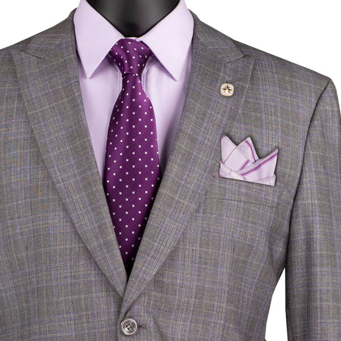 VINCI Men's Gray Glen Plaid 2 Button Classic Fit Suit NEW. Crafted for comfort and style with a bold peak lapel jacket and flat-front pants for custom tailoring. Ideal for office and evening wear. Available at Fashion House Inc. (FH Menswear)