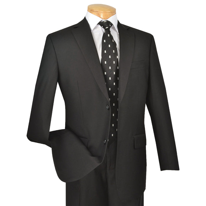 VINCI Men's Black 2-Button Classic-Fit Suit with Pleated Pants - NEW. Traditional design with a fully lined notch lapel jacket and sophisticated pleated trousers ready for bespoke tailoring. Ideal for daily office wear and evening events. Available at Fashion House Inc. (FH Menswear)