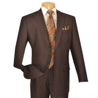 VINCI Men's Brown 2-Button Classic-Fit Suit with Pleated Pants - NEW. Traditional design with a fully lined notch lapel jacket and sophisticated pleated trousers ready for bespoke tailoring. Ideal for daily office wear and evening events. Available at Fashion House Inc. (FH Menswear)