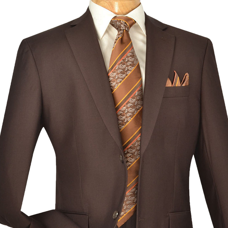 VINCI Men's Brown 2-Button Classic-Fit Suit with Pleated Pants - NEW. Traditional design with a fully lined notch lapel jacket and sophisticated pleated trousers ready for bespoke tailoring. Ideal for daily office wear and evening events. Available at Fashion House Inc. (FH Menswear)