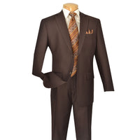 VINCI Men's Brown 2-Button Classic-Fit Suit with Pleated Pants - NEW. Traditional design with a fully lined notch lapel jacket and sophisticated pleated trousers ready for bespoke tailoring. Ideal for daily office wear and evening events. Available at Fashion House Inc. (FH Menswear)