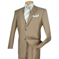 VINCI Men's Khaki 2-Button Classic-Fit Suit with Pleated Pants - NEW. Traditional design with a fully lined notch lapel jacket and sophisticated pleated trousers ready for bespoke tailoring. Ideal for daily office wear and evening events. Available at Fashion House Inc. (FH Menswear)