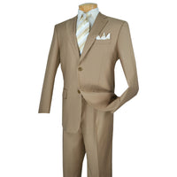 VINCI Men's Khaki 2-Button Classic-Fit Suit with Pleated Pants - NEW. Traditional design with a fully lined notch lapel jacket and sophisticated pleated trousers ready for bespoke tailoring. Ideal for daily office wear and evening events. Available at Fashion House Inc. (FH Menswear)