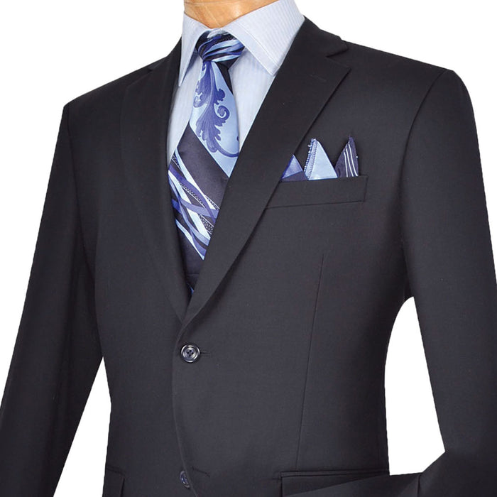 VINCI Men's Navy Blue 2-Button Classic-Fit Suit with Pleated Pants - NEW. Traditional design with a fully lined notch lapel jacket and sophisticated pleated trousers ready for bespoke tailoring. Ideal for daily office wear and evening events. Available at Fashion House Inc. (FH Menswear)