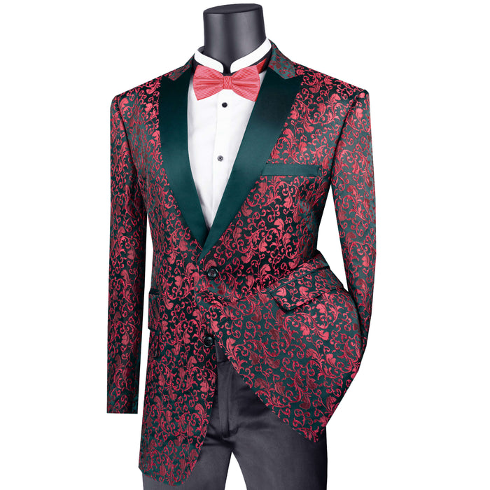Paisley 2-Button Reg-Fit Tuxedo Jacket in Red