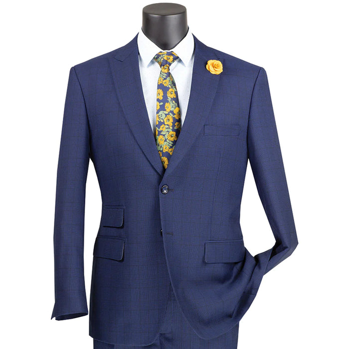 2-Button Glen Plaid Modern-Fit Suit in Navy Blue