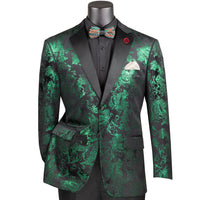 Paisley Embossed Modern-Fit Tuxedo Jacket in Emerald & Black