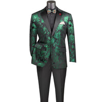 Paisley Embossed Modern-Fit Tuxedo Jacket in Emerald & Black