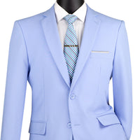2-Button Slim-Fit Poplin Polyester Suit in Light Blue