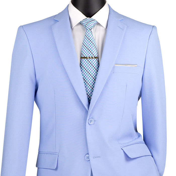 2-Button Slim-Fit Poplin Polyester Suit in Light Blue