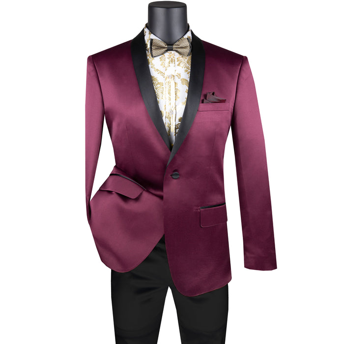 Sateen Slim-Fit Stretch Tuxedo Jacket in Burgundy