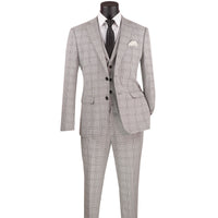 Windowpane Plaid 3-Piece Slim-Fit Suit in Gray