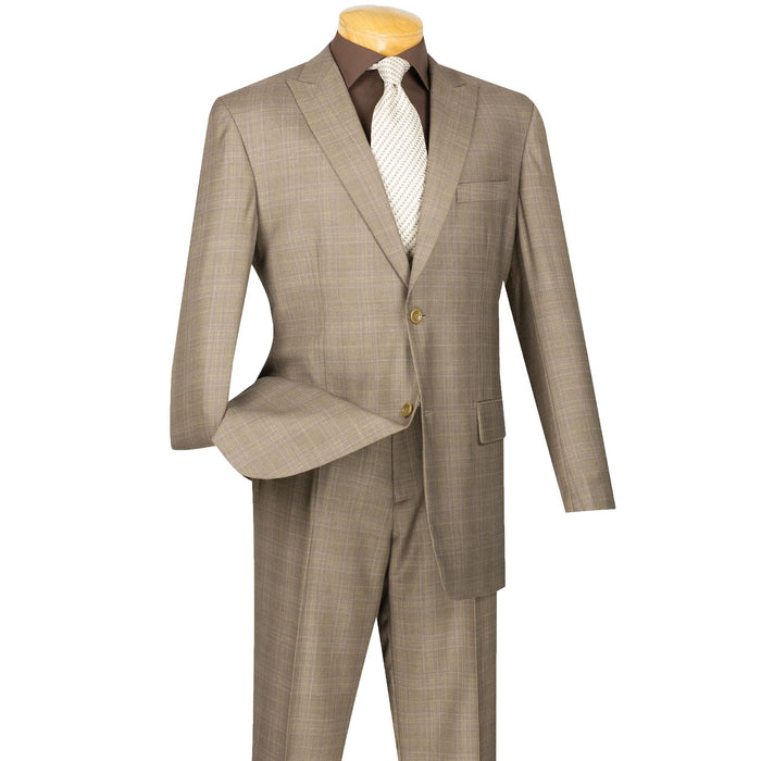 Glen Plaid Classic-Fit Suit w/ Peak Lapel in Tan