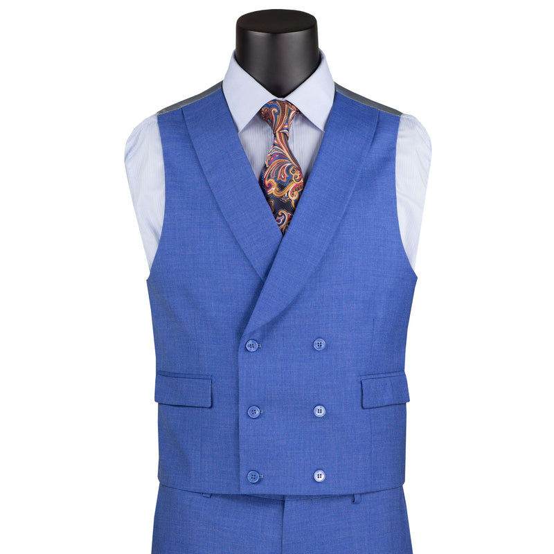 Textured 3-Piece Modern-Fit Suit w/ Adjustable Waistband in French Blue