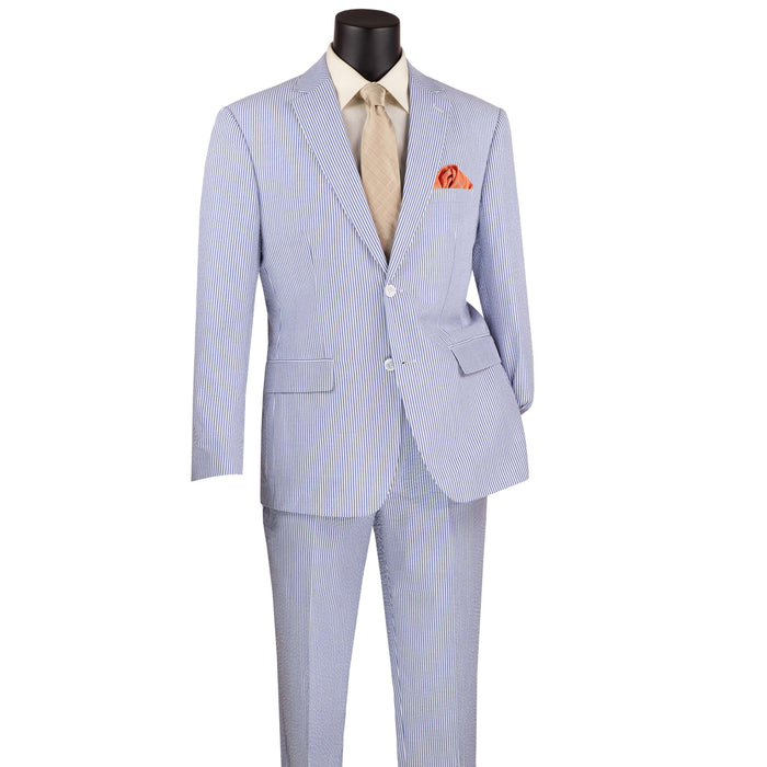 Seersucker Modern-Fit Cotton Summer Suit in Navy Blue