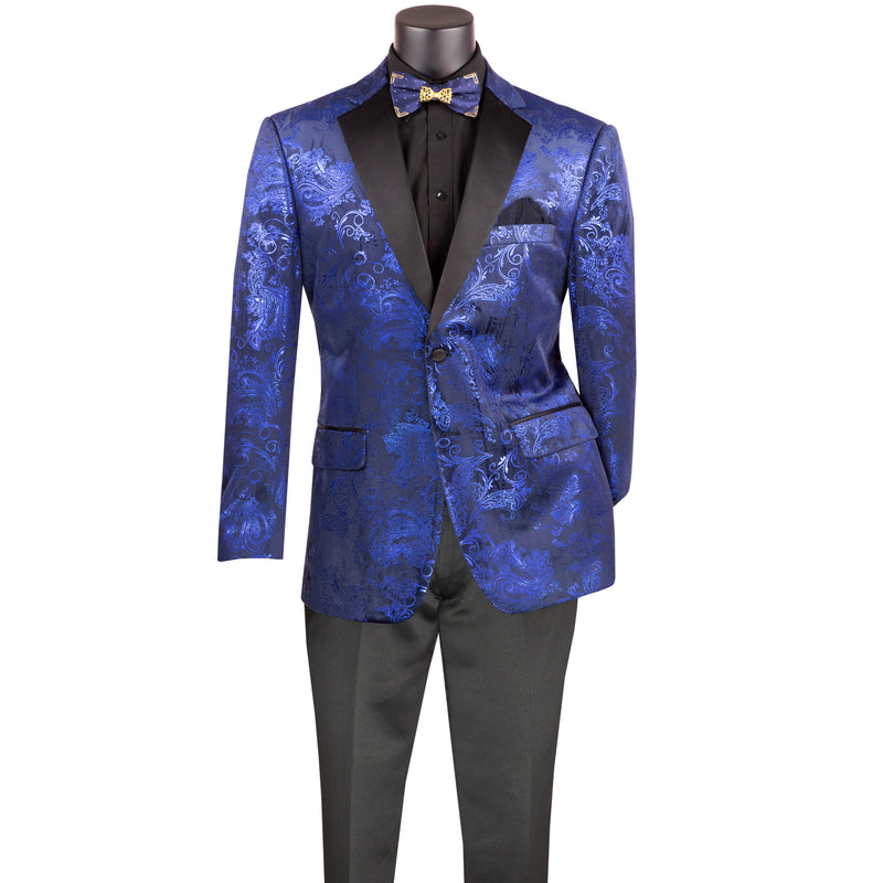 Paisley Embossed Modern-Fit Tuxedo Jacket in Blue & Black