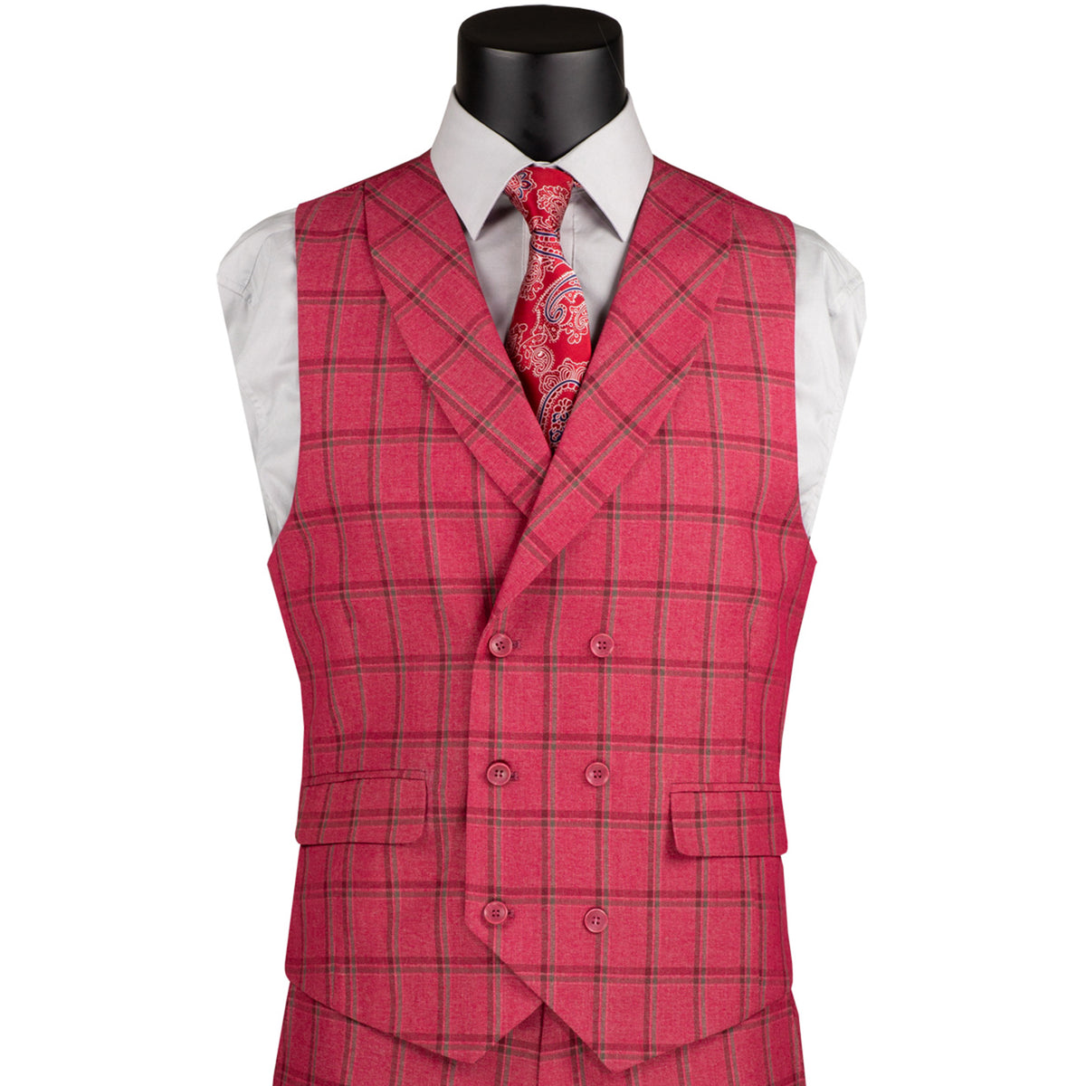 Windowpane 3-Piece Modern Fit Suit in Raspberry Red