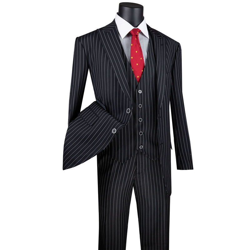 Gangster Stripe 3-Piece Classic-Fit Suit in Black