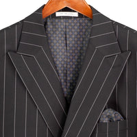 Wide Striped Double Breasted Regular Fit Suit w/ Adjustable Waistband in Black