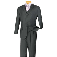 VINCI Men's Heather Gray 3-Piece 3-Button Classic-Fit Suit NEW. Traditional full-cut design with a fully lined notch lapel jacket and pleated pants ready for custom tailoring. Ideal for both professional settings and social events. Available at Fashion House Inc. (FH Menswear)