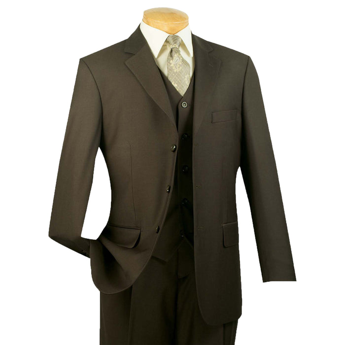 VINCI Men's Olive 3-Piece 3-Button Classic-Fit Suit NEW. Traditional full-cut design with a fully lined notch lapel jacket and pleated pants ready for custom tailoring. Ideal for both professional settings and social events. Available at Fashion House Inc. (FH Menswear)