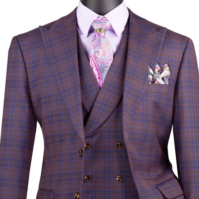 Plaid 3-Piece Modern-Fit Suit in Purple