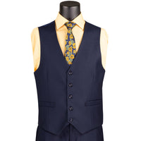 3 Piece 2 Button Classic Fit Suit w/ Flexible Waistband in Navy Blue