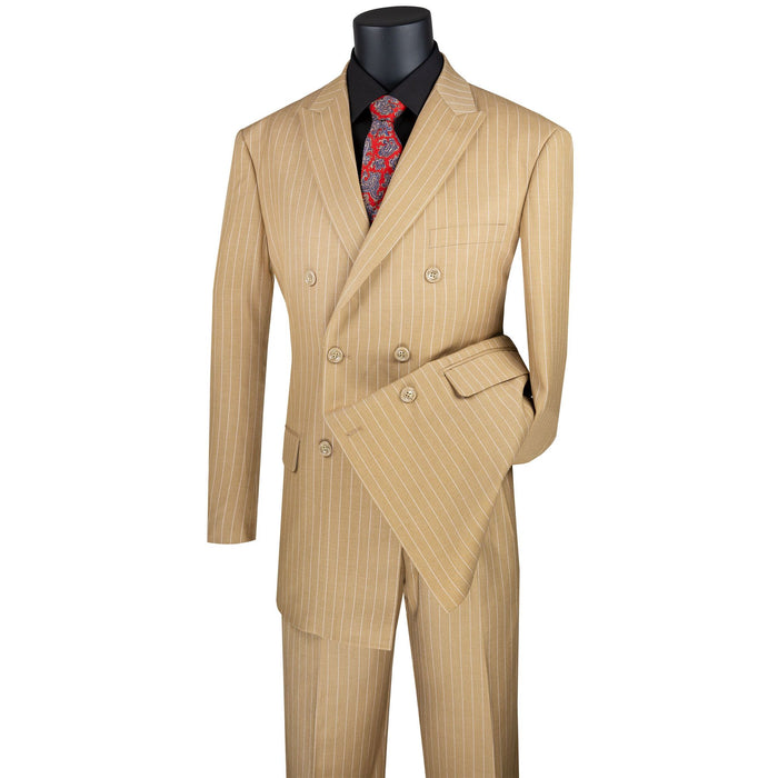Gangster Pinstripe Double-Breasted Classic-Fit Suit in Camel Beige