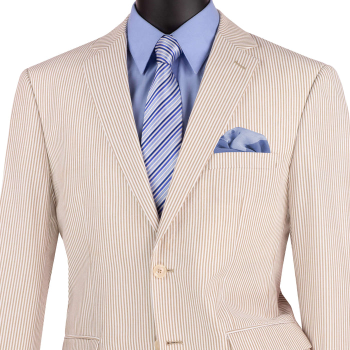 Seersucker Modern-Fit Cotton Summer Suit in Tan