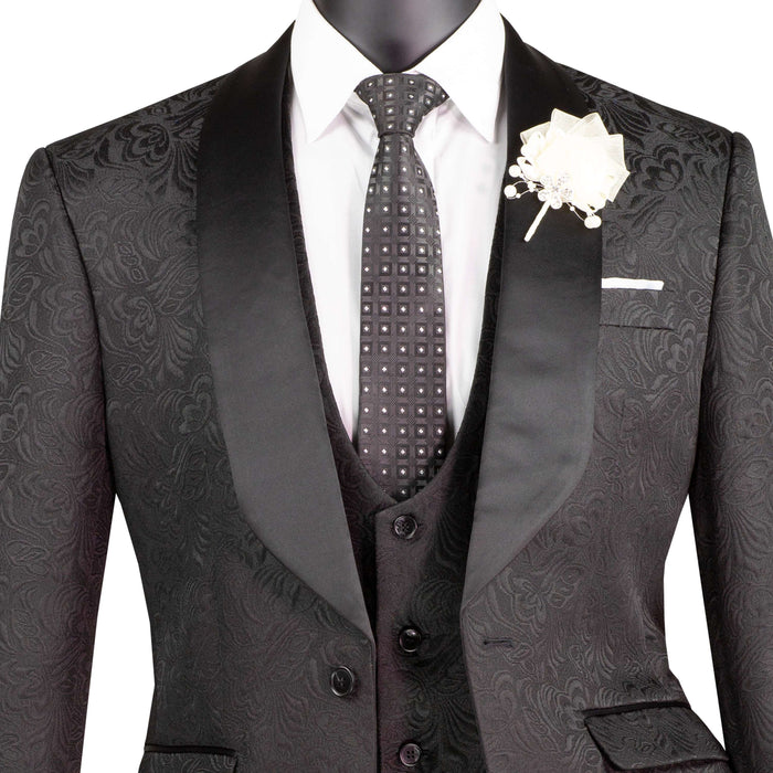 Jacquard 3-Piece Slim-Fit Tuxedo in Black