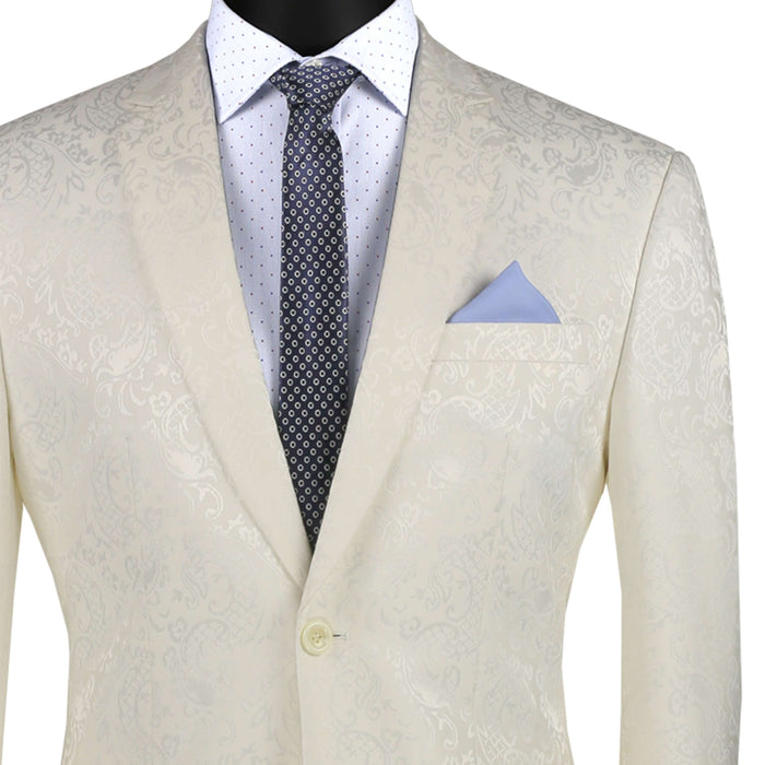 Textured Tonal Paisley Slim-Fit Suit in Ivory