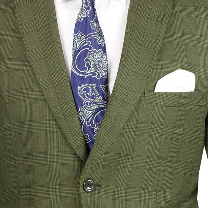 2-Button Glen Plaid Modern-Fit Suit in Olive Green