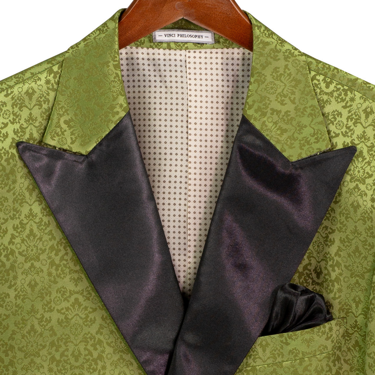 Floral Jacquard 2 Button Reg Fit Tuxedo Jacket in Pesto Green
