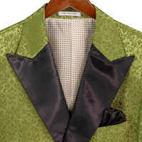 Floral Jacquard 2 Button Reg Fit Tuxedo Jacket in Pesto Green