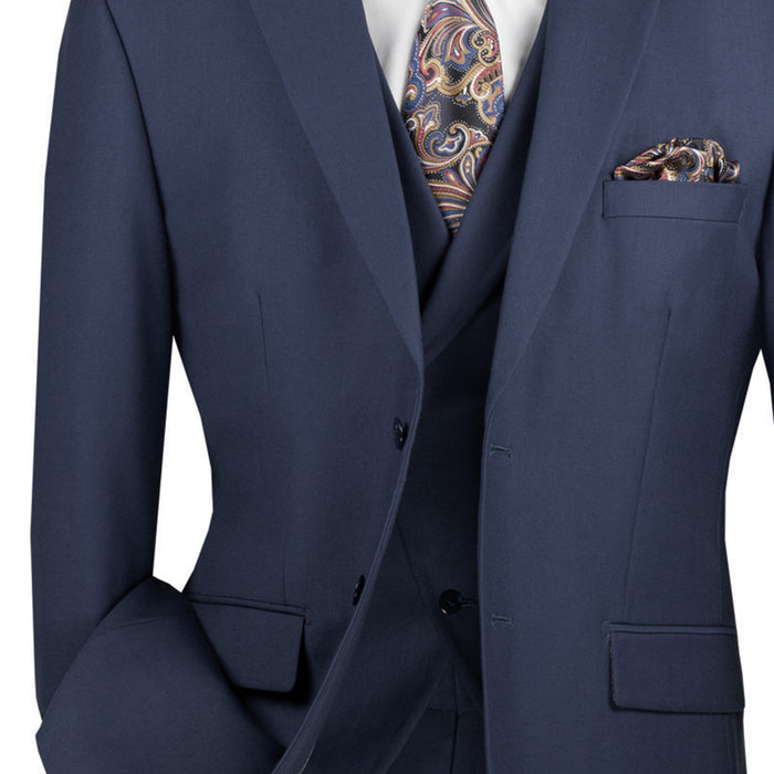 3-Piece Modern-Fit Suit w/ Adjustable Waistband in Navy Blue