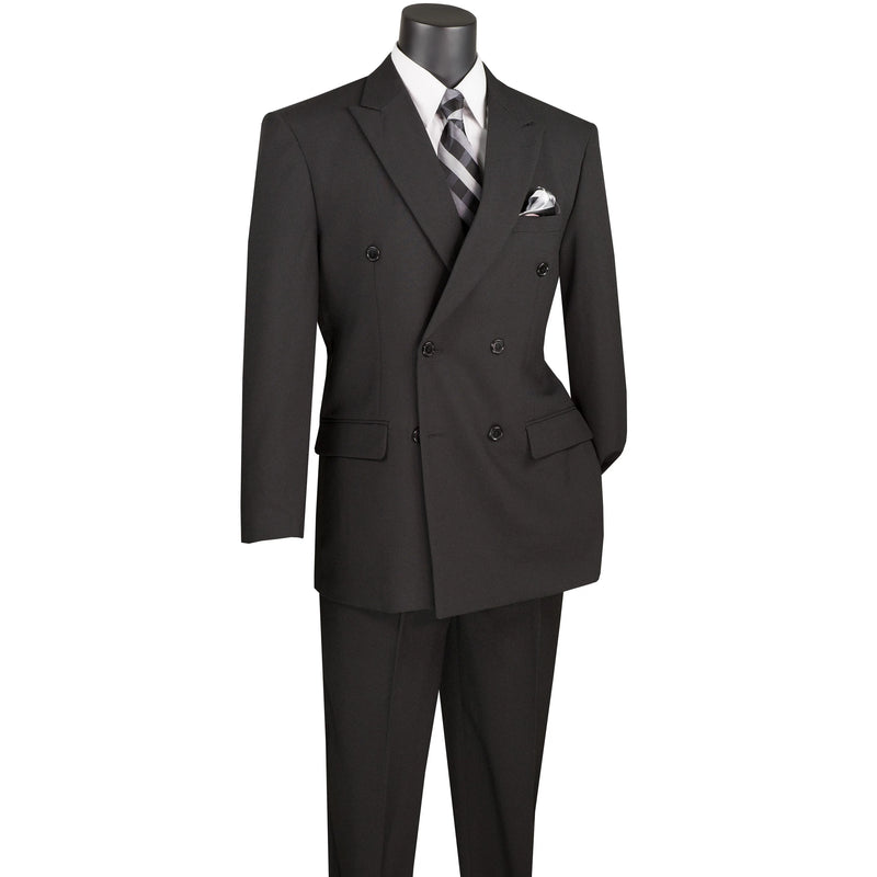 Double-Breasted Classic-Fit Poplin Polyester Suit in Black