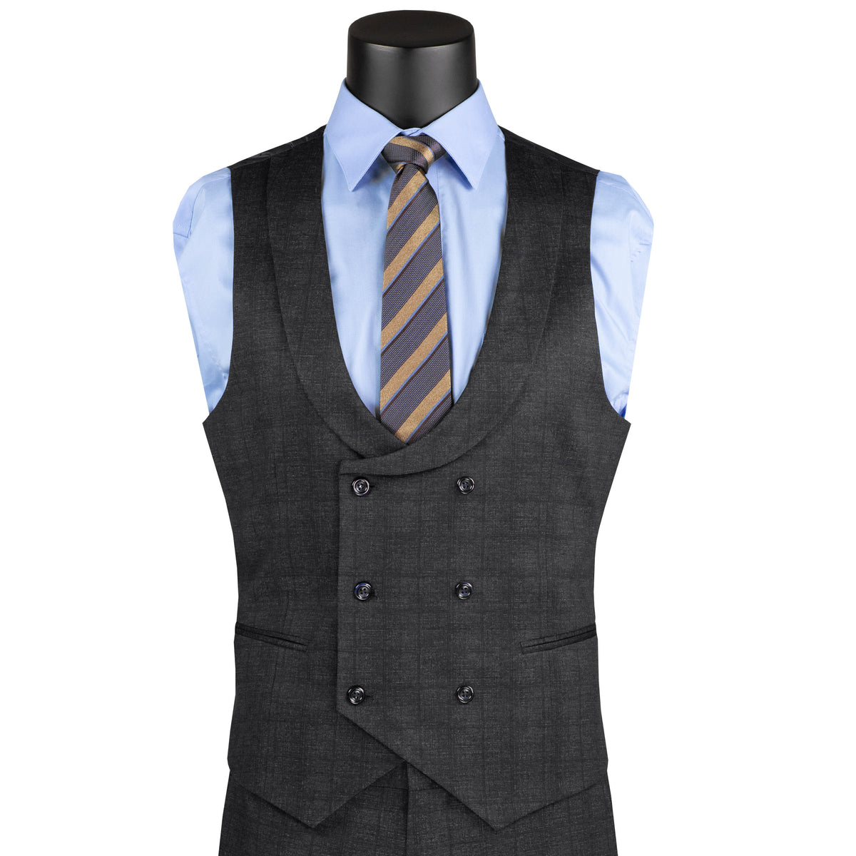 Plaid 3-Piece Slim-Fit Stretch Suit in Black