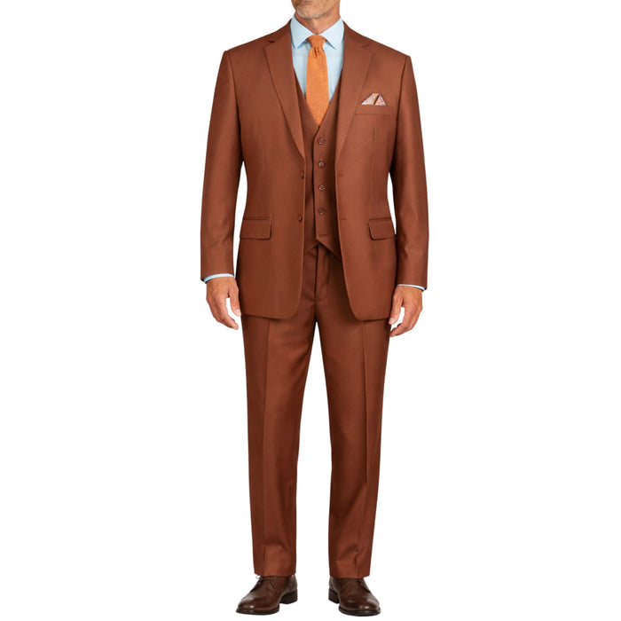 3 Piece 2 Button Classic Fit Suit w/ Flexible Waistband in Cognac