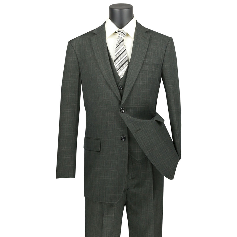 Windowpane Plaid 3-Piece Classic-Fit Suit in Olive Green