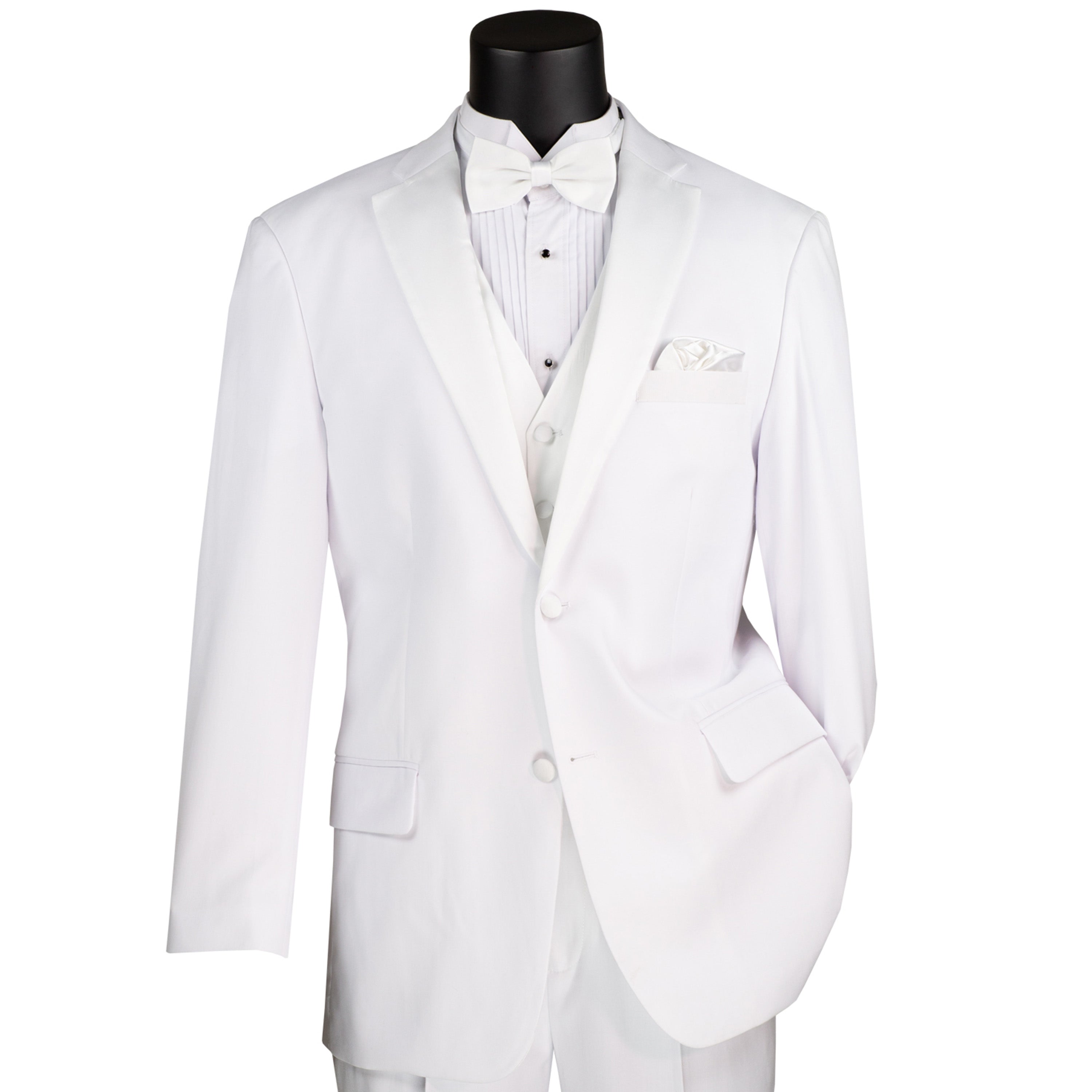 VINCI Men's White 4pc Formal Tuxedo Suit w/ Sateen Lapel