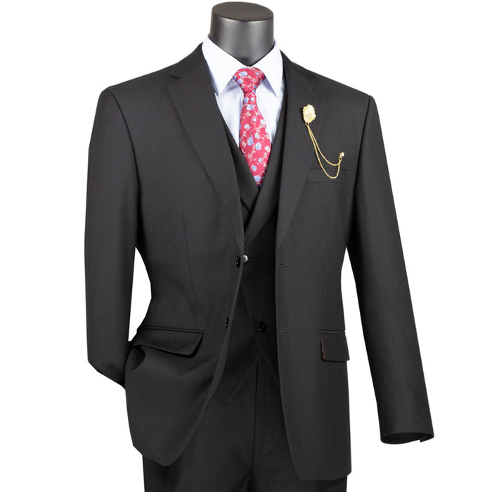 3-Piece Modern-Fit Suit w/ Adjustable Waistband in Black